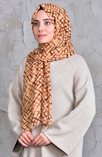 Patterned Cotton Shawl 901419-06 Beige Brown 901419-06