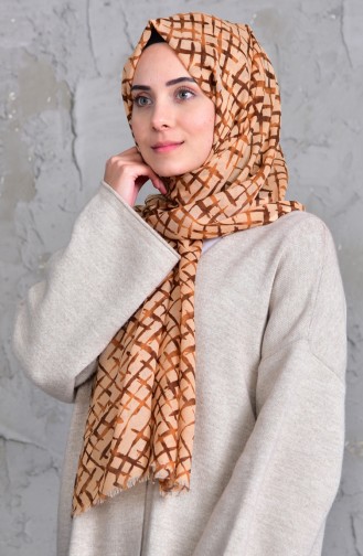 Patterned Cotton Shawl 901419-06 Beige Brown 901419-06