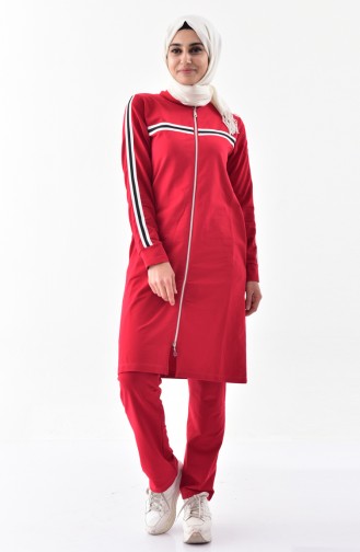 Zippered Tracksuit Suit 0003-01 Red 0003-01