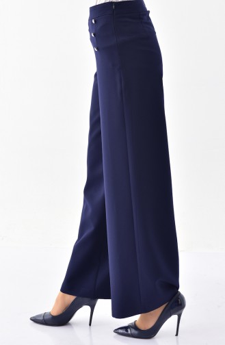 Buttoned Detail Wide Leg Trouser 3125-01 Navy Blue 3125-01