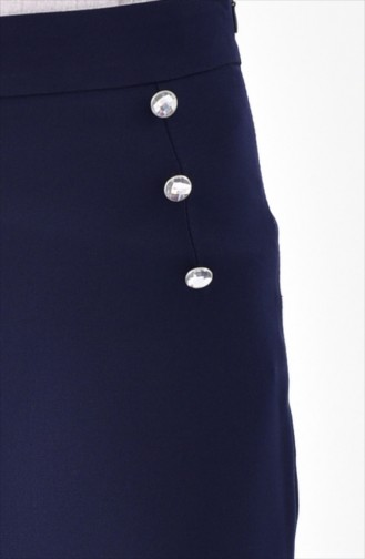 Buttoned Detail Wide Leg Trouser 3125-01 Navy Blue 3125-01