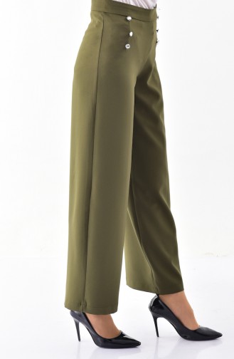 Buttoned Detail Wide Leg Trouser 3125-03 Khaki 3125-03