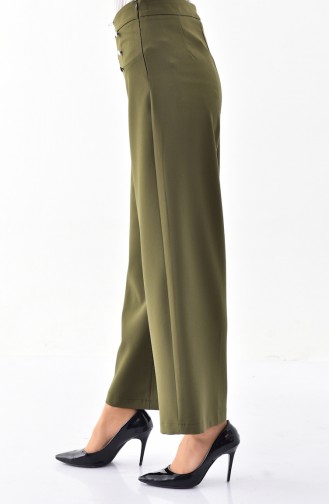 Buttoned Detail Wide Leg Trouser 3125-03 Khaki 3125-03