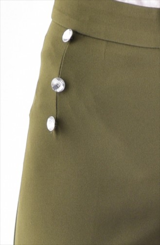 Buttoned Detail Wide Leg Trouser 3125-03 Khaki 3125-03