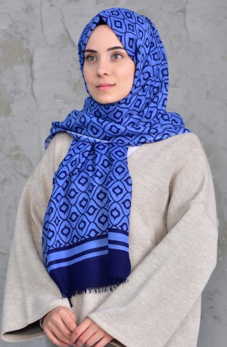 Patterned Cotton Shawl 901417-02 Navy Blue 901417-02
