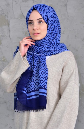 Patterned Cotton Shawl 901417-02 Navy Blue 901417-02