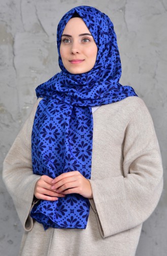 Desenli Cotton Şal 901420-12 Mavi