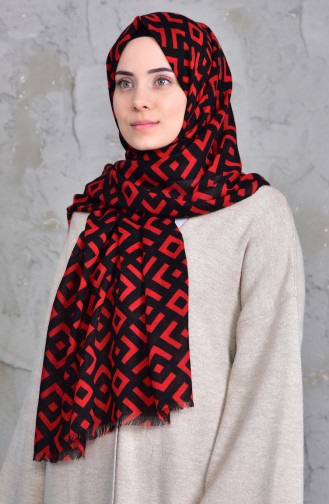 Desenli Cotton Şal 901423-02 Siyah Kırmızı