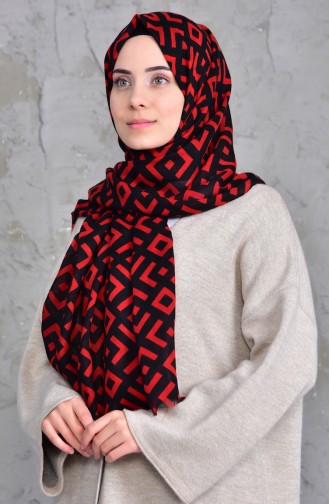 Patterned Cotton Shawl 901423-02 Red Black 901423-02
