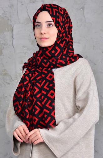 Desenli Cotton Şal 901423-02 Siyah Kırmızı