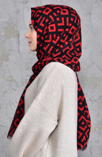 Patterned Cotton Shawl 901423-02 Red Black 901423-02
