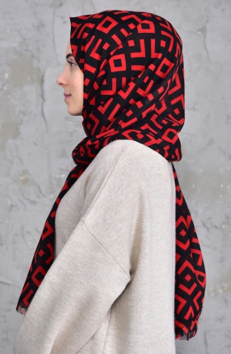 Desenli Cotton Şal 901423-02 Siyah Kırmızı