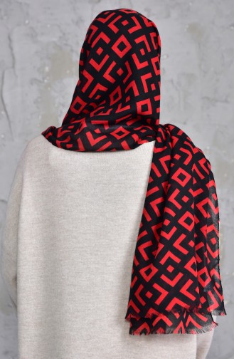 Desenli Cotton Şal 901423-02 Siyah Kırmızı