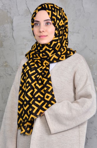 Desenli Cotton Şal 901423-08 Siyah Sarı 901423-08