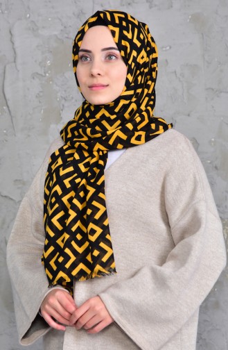 Desenli Cotton Şal 901423-08 Siyah Sarı 901423-08