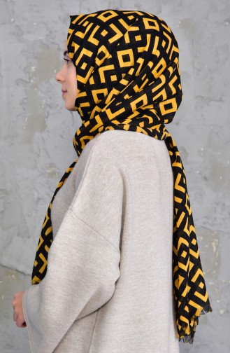 Desenli Cotton Şal 901423-08 Siyah Sarı 901423-08