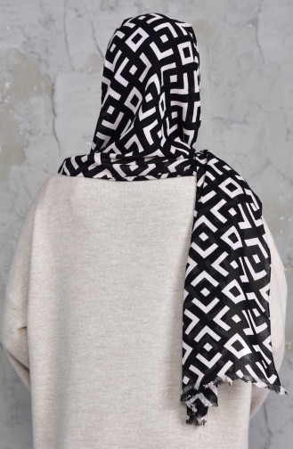 Desenli Cotton Şal 901423-12 Siyah Kirli Beyaz