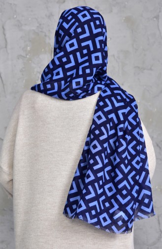 Patterned Cotton Shawl 901423-14 Navy Blue 901423-14