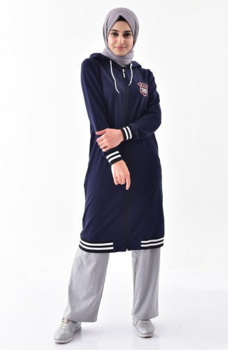 Zippered Long Sweatshirt 0002-02 Navy Blue 0002-02