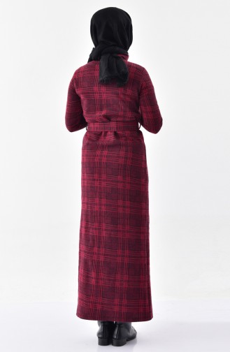 Turtleneck Belted Dress 0002-02 Claret Red 0002-02