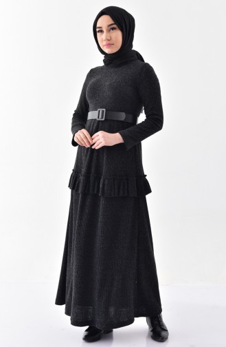 Belted Frilly Dress 0293-02 Black 0293-02