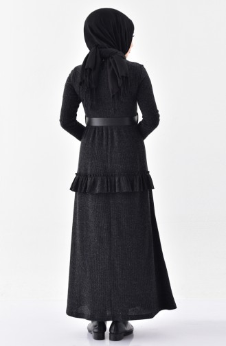Kemerli Fırfırlı Elbise 0293-02 Siyah
