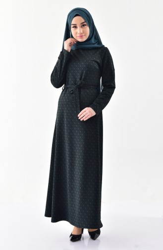 دلبر فستان بتصميم مُطبع وحزام للخصر 7147-01 لون اسود 7147-01