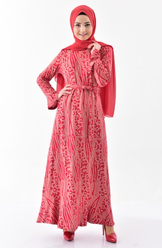 Simli Volanlı Elbise 7151-01 Kırmızı 7151-01