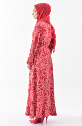 Simli Volanlı Elbise 7151-01 Kırmızı
