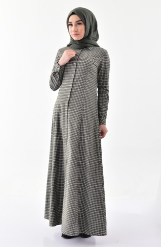 توبانور فستان بتصميم مُربعات وأزرار 3064-01 لون أخضر كاكي 3064-01