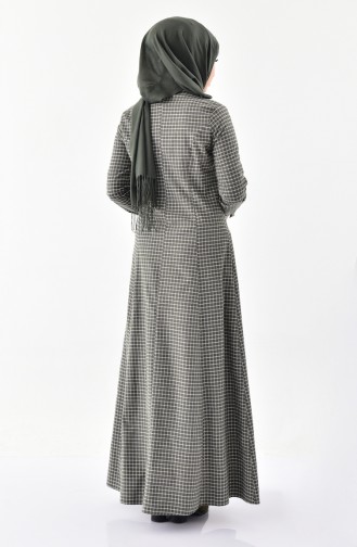 توبانور فستان بتصميم مُربعات وأزرار 3064-01 لون أخضر كاكي 3064-01
