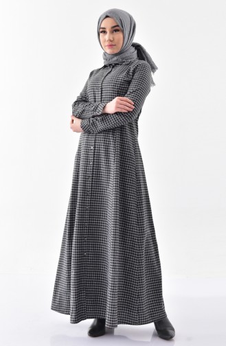 TUBANUR Checkered Buttoned Dress 3064-03 Black 3064-03