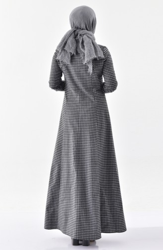 Kareli Düğmeli Elbise 3064-03 Siyah
