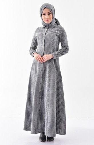 TUBANUR Checkered Buttoned Dress 3064-05 Gray 3064-05