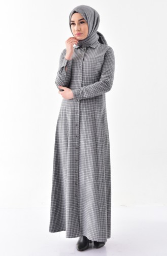 TUBANUR Checkered Buttoned Dress 3064-05 Gray 3064-05