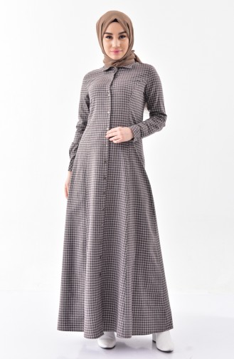 TUBANUR Checkered Buttoned Dress 3064-06 Brown 3064-06