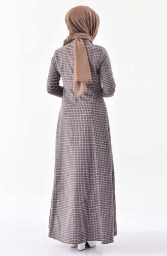 TUBANUR Checkered Buttoned Dress 3064-06 Brown 3064-06