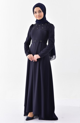 Pearl Belted Dress 0206-06 Navy Blue 0206-06