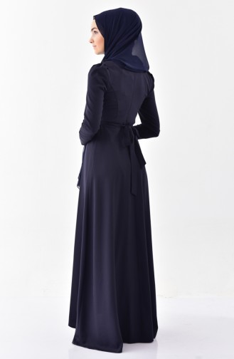 Pearl Belted Dress 0206-06 Navy Blue 0206-06