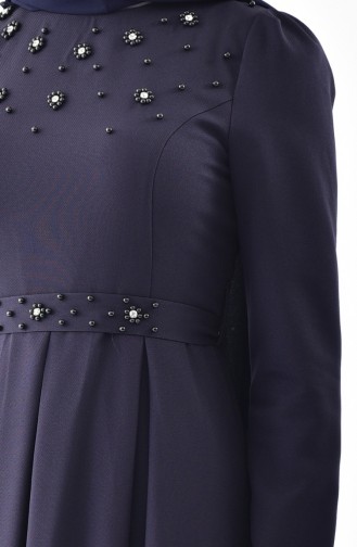فستان بتصميم حزام للخصر مُزين بالؤلؤ 0206-06 لون كحلي 0206-06