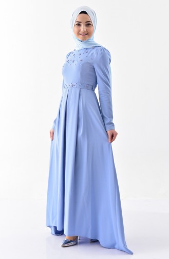 Pearls Belted Dress 0206-07 Blue 0206-07