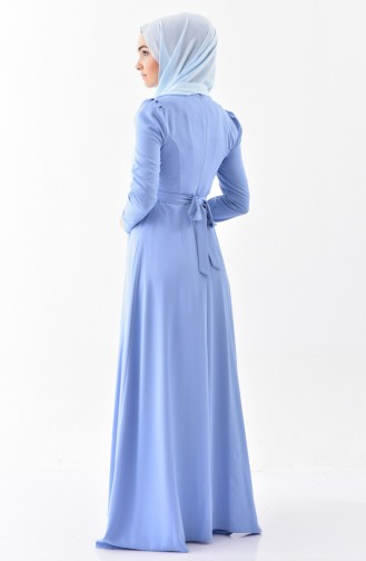 فستان بتصميم حزام للخصر مُزين بالؤلؤ 0206-07 لون ازرق 0206-07