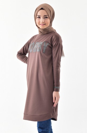 Taş Baskılı Spor Tunik 0678-01 Vizon