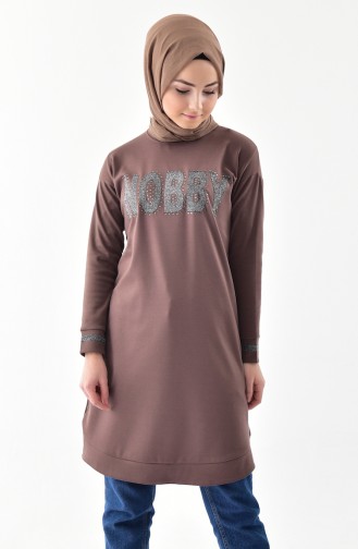 Taş Baskılı Spor Tunik 0678-01 Vizon