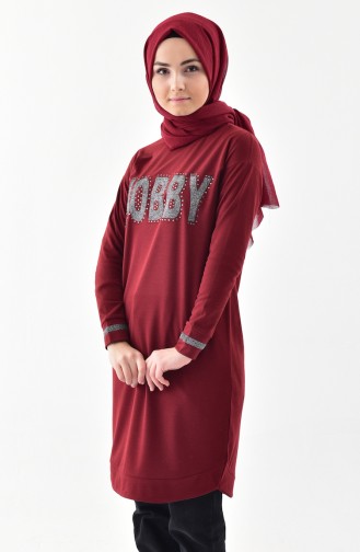 Stone Printed Sports Tunic 0678-05 Claret Red 0678-05
