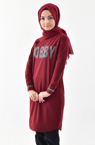 Taş Baskılı Spor Tunik 0678-05 Bordo