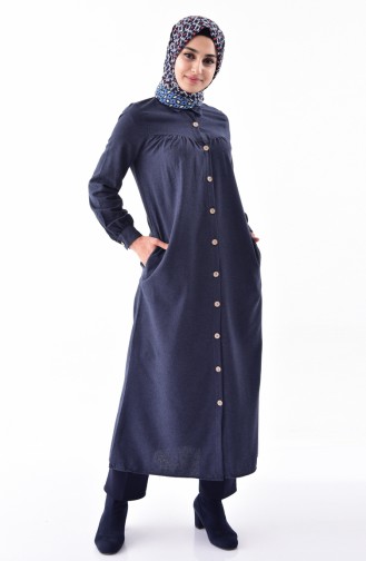 Buttoned Long Tunic 0733-03 Navy Blue 0733-03