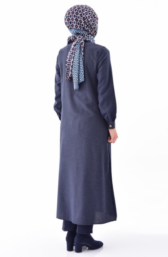 Buttoned Long Tunic 0733-03 Navy Blue 0733-03