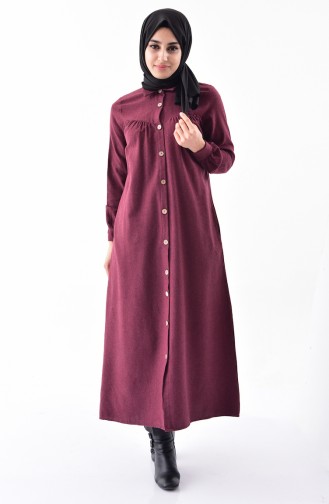 Buttoned Long Tunic 0733-04 Claret Red 0733-04