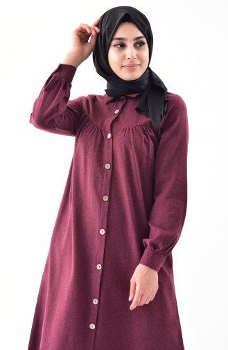 Buttoned Long Tunic 0733-04 Claret Red 0733-04